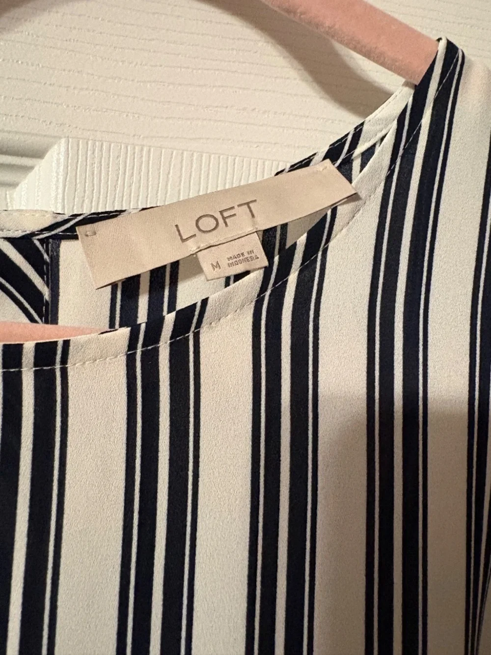 LOFT Black & White Vertical Stripe Puff Sleeve Blouse
